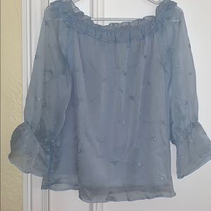 Davi &Dani off the shoulder baby blue star top